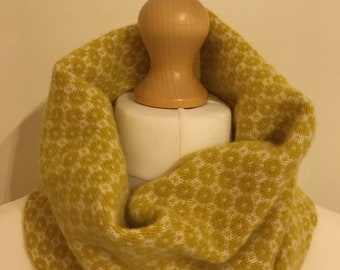 Knitted Lambswool Snood: Mustard Yellow Felted Cowl