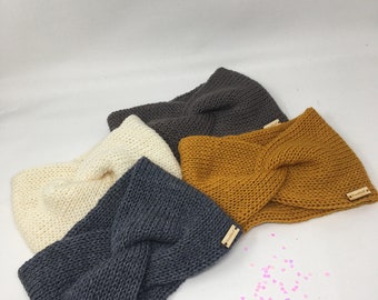 Merino wool knitted headband/ ear warmer Merino wool knitted ear warmers. Twisted headband. Wool twisted headband.