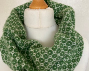Green Lambswool Knitted Snood - Soft Felted Cowl