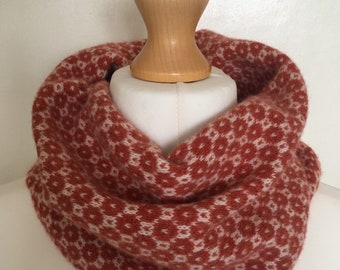 Knitted Lambswool Snood: Burnt Orange & Cream Cowl