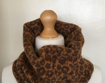 Leopard Print Lambswool Knitted Snood Scarf