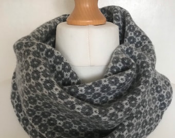 Fairisle Lambswool Knitted Snood - Grey and Cream Scarf