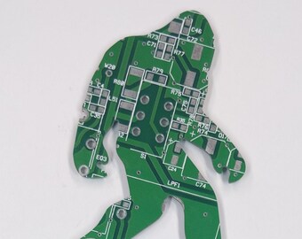 Bigfoot - Cut From Recycled Circuit Board - Choose Option: Magnet, Pin or Ornament