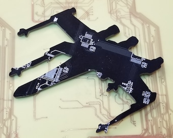 Star Wars X Wing Fighter Silhouette Cut Out of Recycled Circuit Board - Choose Option: Magnet, Pin or Ornament