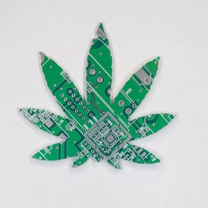 Recycled Circuit Board Pot Leaf: Magnet, Pin, or Ornament