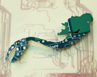 Mermaid - Cut From Recycled Circuit Board - Choose Option: Magnet, Pin or Ornament