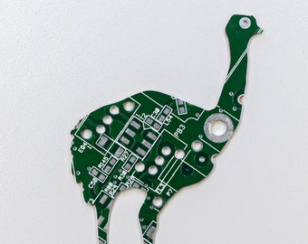 Ostrich - Cut From Recycled Circuit Board - Choose Option: Magnet, Pin or Ornament