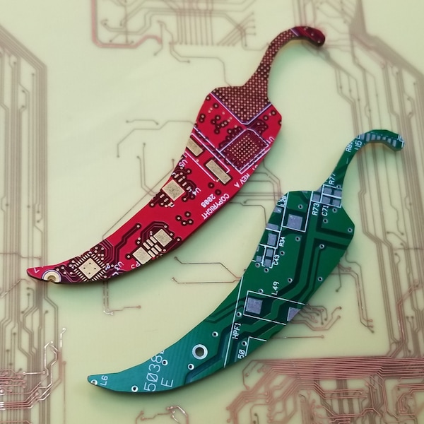 Chili Peppers - Cut From Recycled Circuit Board - Choose Option: Magnet, Pin or Ornament