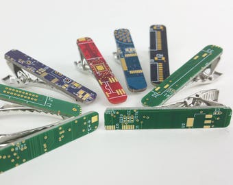 Circuit Board Tie Clips ~ Made with Recycled Electronics Components ~ Available in 5 Colors ~ Made in Colorado