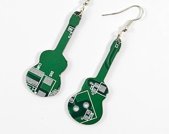 Circuit Board Guitar Earrings - 100% Recycled Circuit Board | Green