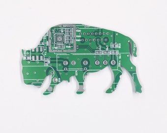 Buffalo Silhouette - Cut Out of Recycled Circuit Board - Choose Option: Magnet, Pin or Ornament