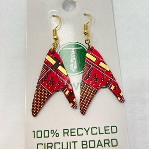 Circuit Board Star Trek Earrings Dangling Cutout of a Recycled Circuit Board Blue, Red, Green image 7