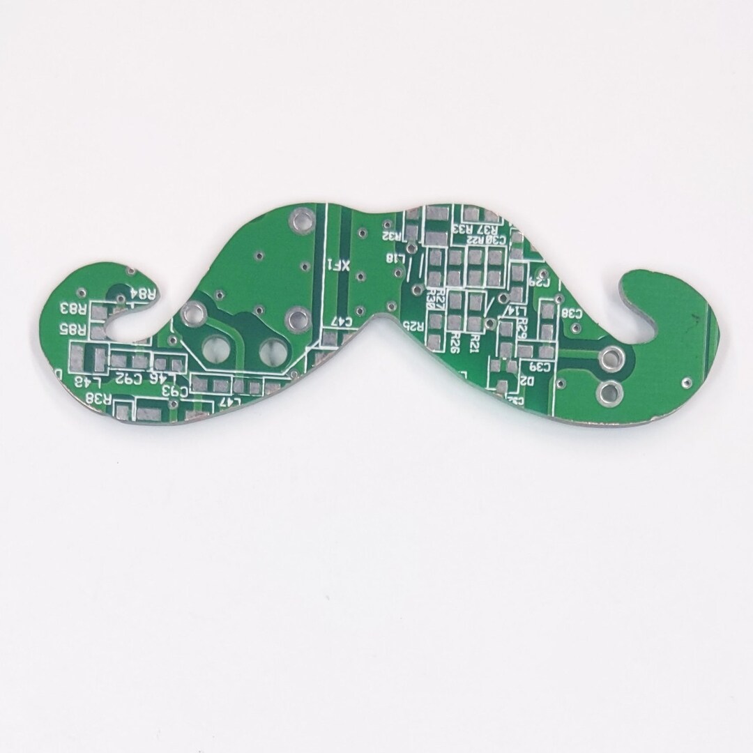 Handlebar Mustache Silhouette Cut Out of Recycled Circuit Board Choose