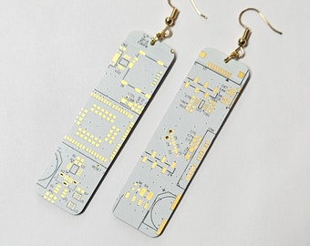 White and Gold Circuit Board Earrings | Extra Large | 100% Recycled Circuit Board