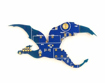 Dragon Silhouette - Cut From Recycled Circuit Board - Choose Option: Magnet, Pin or Ornament