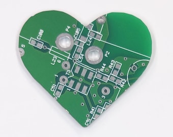 Heart Silhouette - Cut Out of Recycled Circuit Board - Choose Option: Magnet, Pin or Ornament