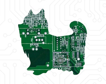 Yorkie - Dog Art Cut From Recycled Circuit Board - Choose Option: Magnet, Pin or Ornament