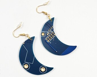 Circuit Board Blue Moon Earrings | 100% Recycled