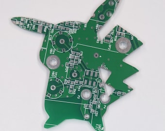 Pikachu Silhouette - Cut Out of Recycled Circuit Board - Choose Option: Magnet, Pin or Ornament