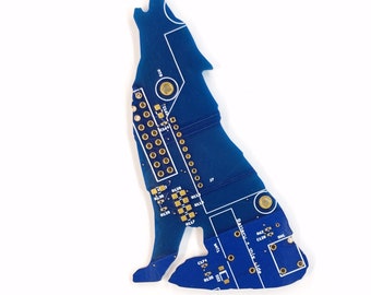 Wolf Silhouette - Cut Out of Recycled Circuit Board - Choose Option: Magnet, Pin or Ornament