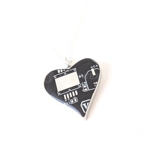 Circuit Board Heart Pendant with Silver Chain 100% Recycled Circuit Board Silver