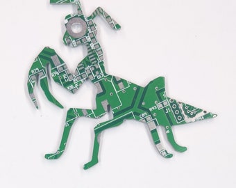 Praying Mantis Silhouette - Cut Out of Recycled Circuit Board - Choose Option: Magnet, Pin or Ornament