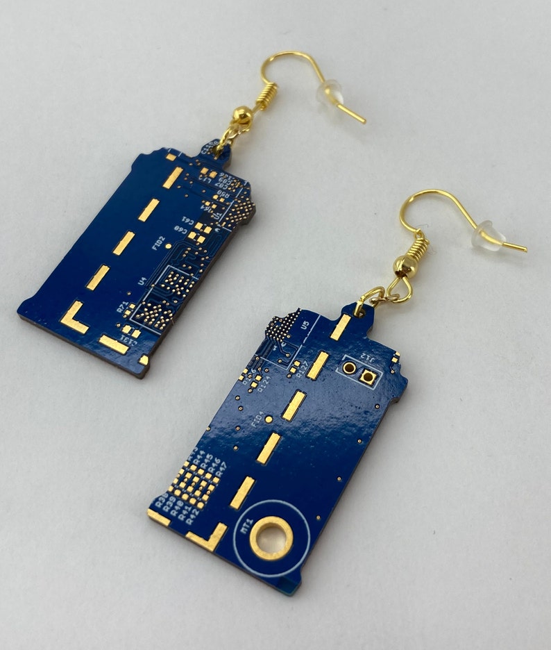 Circuit Board TARDIS Earrings 100% Recycled image 1