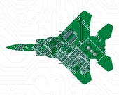 Circuit Board Fighter Jet - Cut From Recycled Circuit Board - Choose Option Magnet, Pin or Ornament