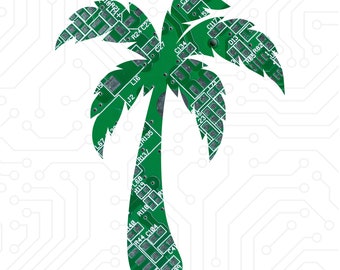 Palmboom - Gesneden uit gerecyclede printplaat - Kies optie: magneet, pin of ornament