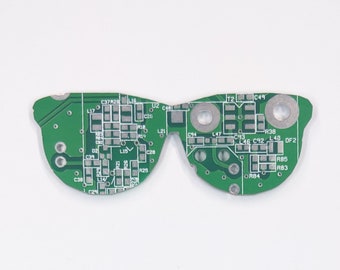 Glasses Sunglasses Silhouette - Cut Out of Recycled Circuit Board - Choose Option: Magnet, Pin or Ornament