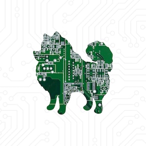 Pomeranian - Dog Art Cut From Recycled Circuit Board - Choose Option: Magnet, Pin or Ornament