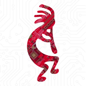 Kokopelli / Corte de placa de circuito reciclado / Elija opción: Imán, Pin u Adorno Rojo