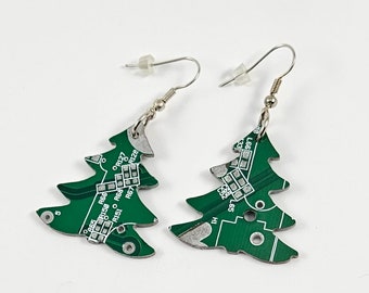 Circuit Board Christmas Tree Earrings - 100% Recycled Circuit Board | Green