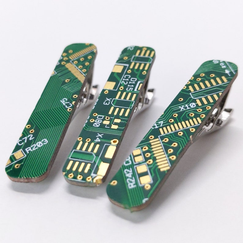 Circuit Board Tie Clips Assorted Colors Made with 100% Green and Gold