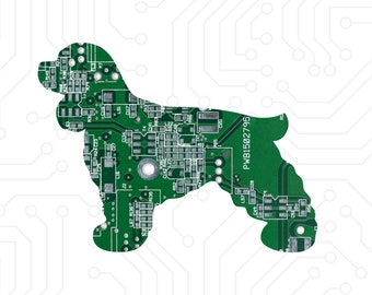 Spaniel - Dog Art Cut From Recycled Circuit Board - Choose Option: Magnet, Pin or Ornament