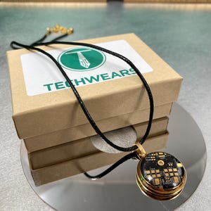 Recycled Circuit Board Pendant: Black & Gold Tech Necklace