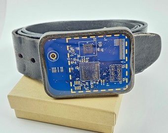 Blue and Gold Circuit Board Belt Buckle