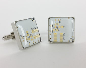 Rare White and Gold Circuit Board Cufflinks