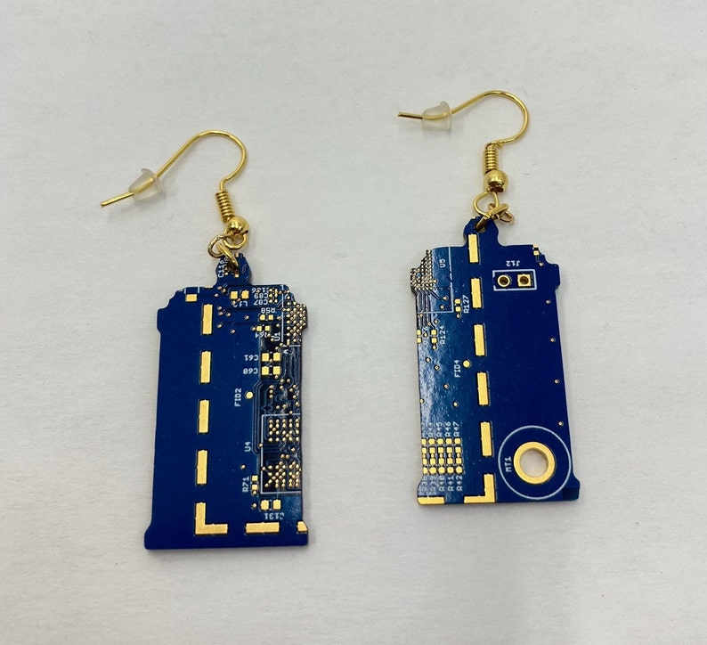 Circuit Board TARDIS Earrings 100% Recycled image 2
