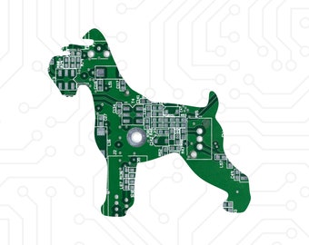 Schnauzer - Dog Art Cut From Recycled Circuit Board - Choose Option: Magnet, Pin or Ornament