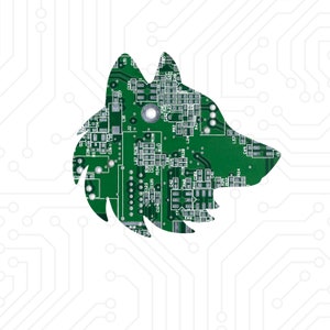 Recycled Circuit Board Wolf Head: Tech Art Magnet, Pin, or Ornament