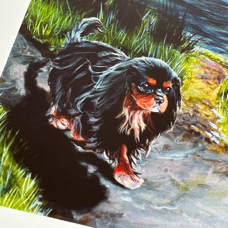 Cavalier King Charles Spaniel, impression d'art par Charlene Elliott, Cavalier King Charles Spaniel noir et feu, art cavalier, cadeau cavalier image 5