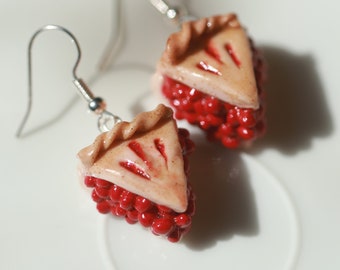 Cherry pie earrings Polymer clay dessert earrings Cute food accesorries Jewelry miniatures