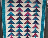 Blue batik triangle geometric handmade quilt