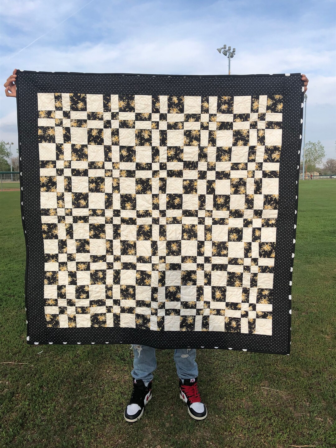 Black Floral Modern Baby Quilt Handmade - Etsy