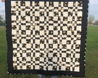 Black Floral Modern Baby Quilt Handmade