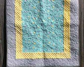Gender neutral star is born aqua yellow handmade quilt