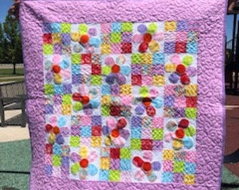 Bright multi-color flower nine patch baby girl quilt