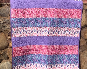 Modern Strip Pieced Purple Pink Woodland Quilt Handmade