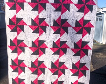 Hot Pink and Black Pinwheel Quilt Handmade